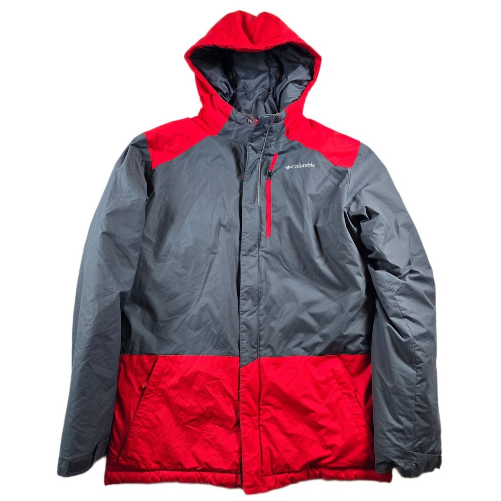 Columbia Jacket Kids XL 18/20 Gray Red Nylon Thick Insulation Hooded Puffer